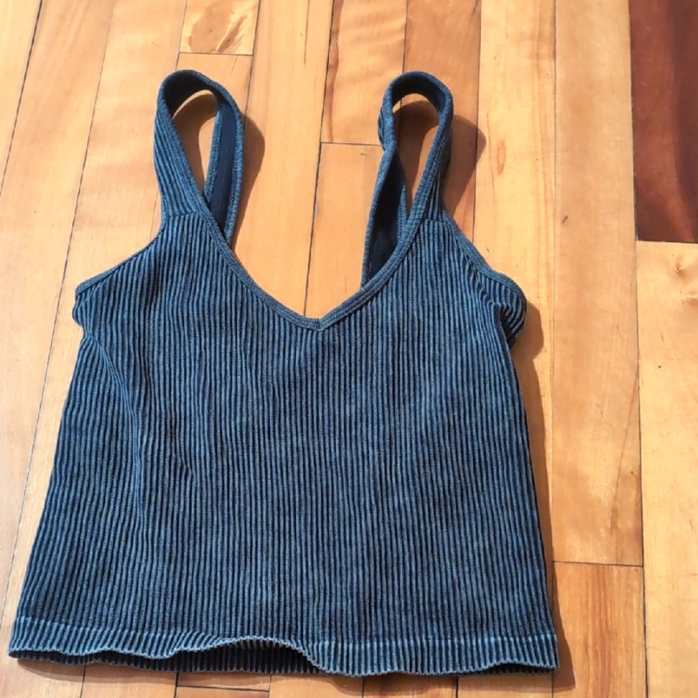Stylish Blue Ribbed Women's Top